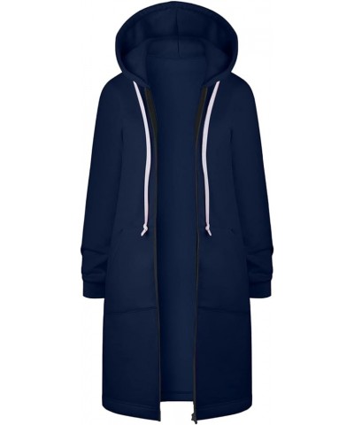 Women Casual Zip Up Hoodies Fleece Tunic Sweatshirt Long Plus Size Fashion Long Hoodie Jacket Coats with Pockets Dark Blue $1...