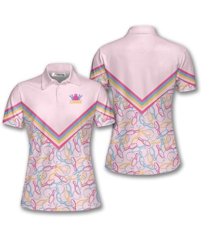 Custom Bowling Shirts for Women- Short-Sleeve Bowling Shirts for Girls- Personalized Bowling Jerseys Bowling Pink Pattern Emb...