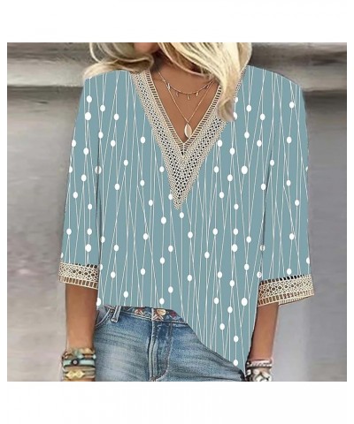 3/4 Length Sleeve Womens Tops Summer Outfits for Women Casual Ladies V Neck T Shirts Trendy Blouses Vacation Outfits C-cyan $...