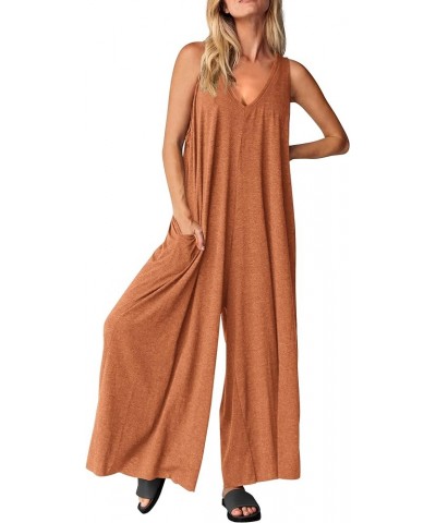 Jumpsuits for Women Casual Summer 2024 Sleeveless V Neck Baggy Wide Leg Romper One Piece Outfit Caramel $19.94 Jumpsuits
