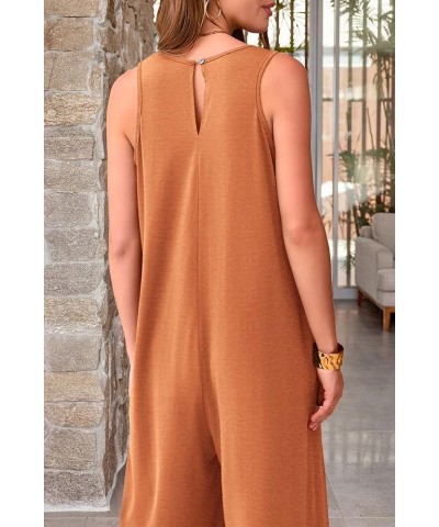 Jumpsuits for Women Casual Summer 2024 Sleeveless V Neck Baggy Wide Leg Romper One Piece Outfit Caramel $19.94 Jumpsuits