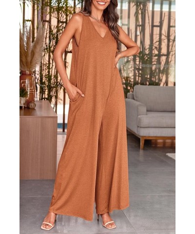 Jumpsuits for Women Casual Summer 2024 Sleeveless V Neck Baggy Wide Leg Romper One Piece Outfit Caramel $19.94 Jumpsuits