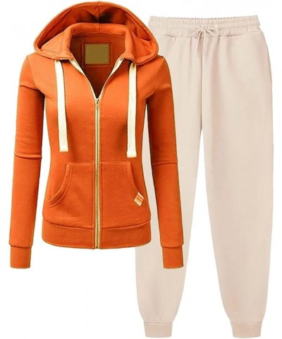 Womens Hooded Sports Set Long Sleeve Zip Up Sweatsuits 2 Piece Sports Outfit Casual Sweatpants Joggers Set 02&orange $11.76 O...