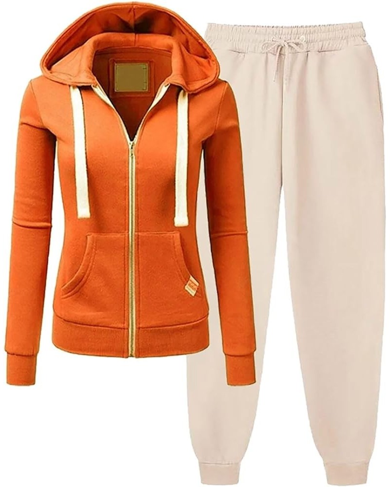 Womens Hooded Sports Set Long Sleeve Zip Up Sweatsuits 2 Piece Sports Outfit Casual Sweatpants Joggers Set 02&orange $11.76 O...