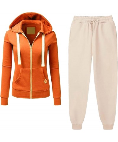 Womens Hooded Sports Set Long Sleeve Zip Up Sweatsuits 2 Piece Sports Outfit Casual Sweatpants Joggers Set 02&orange $11.76 O...