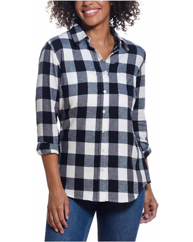 Womens Casual Soft Brushed Plaid Button-Down Flannel Shirt Caviar Buffalo $22.48 Blouses