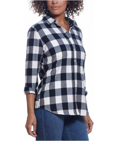 Womens Casual Soft Brushed Plaid Button-Down Flannel Shirt Caviar Buffalo $22.48 Blouses