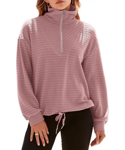 Women Casual Half Zip Sweatshirts Lapel Drawstring Loose Long Sleeve Pullover 2023 Fall Winter Trendy Y2K Clothes Solid Pink ...