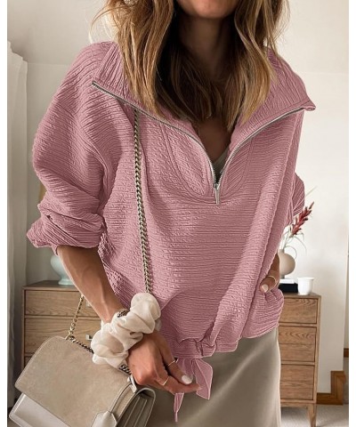 Women Casual Half Zip Sweatshirts Lapel Drawstring Loose Long Sleeve Pullover 2023 Fall Winter Trendy Y2K Clothes Solid Pink ...