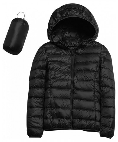 Women's Packable Down Jacket Lightweight Puffer Jackets Hooded 2023 Winter Coat Casual Windproof Outerwear Storage Bag 01-bla...
