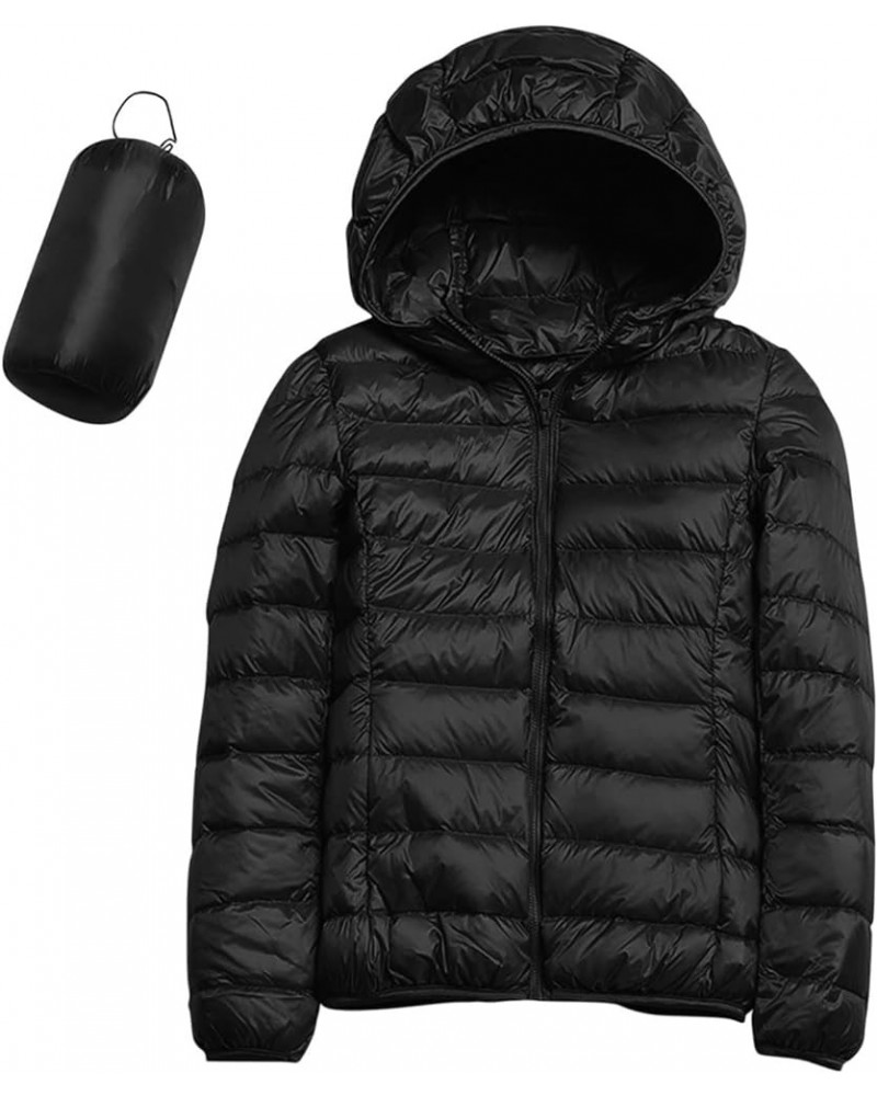 Women's Packable Down Jacket Lightweight Puffer Jackets Hooded 2023 Winter Coat Casual Windproof Outerwear Storage Bag 01-bla...