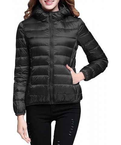 Women's Packable Down Jacket Lightweight Puffer Jackets Hooded 2023 Winter Coat Casual Windproof Outerwear Storage Bag 01-bla...