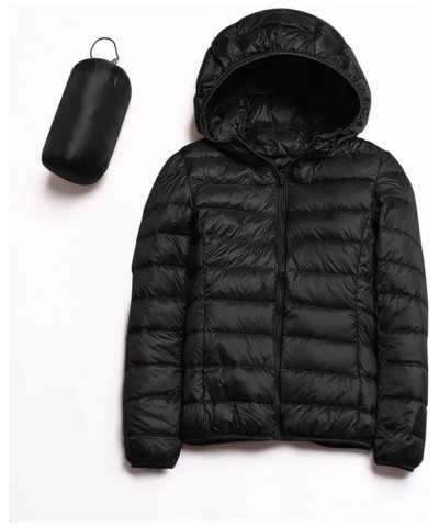 Women's Packable Down Jacket Lightweight Puffer Jackets Hooded 2023 Winter Coat Casual Windproof Outerwear Storage Bag 01-bla...