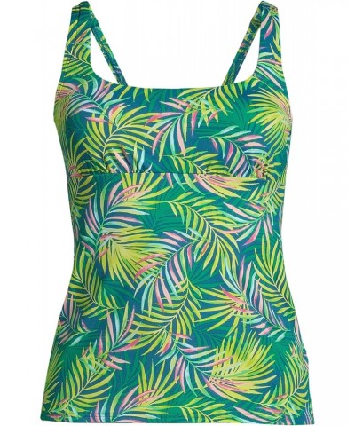 Womens Chlorine Resistant Square Neck Tankini Top Baltic Teal Multi Palm Regular 14 $26.00 Swimsuits