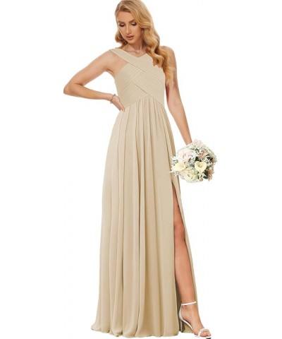 Chiffon Bridesmaid Dresses for Women Crisscross Neck Wedding Guest Dress with Slit Corset Formal Evening Gown Champagne $36.0...