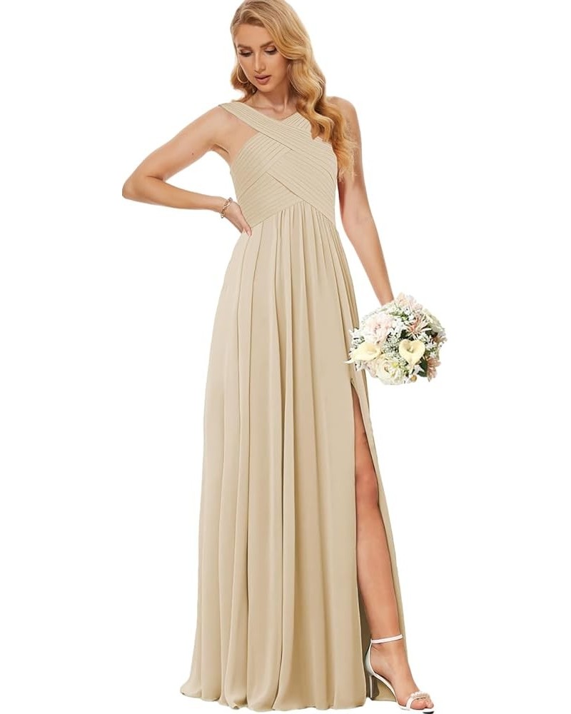 Chiffon Bridesmaid Dresses for Women Crisscross Neck Wedding Guest Dress with Slit Corset Formal Evening Gown Champagne $36.0...