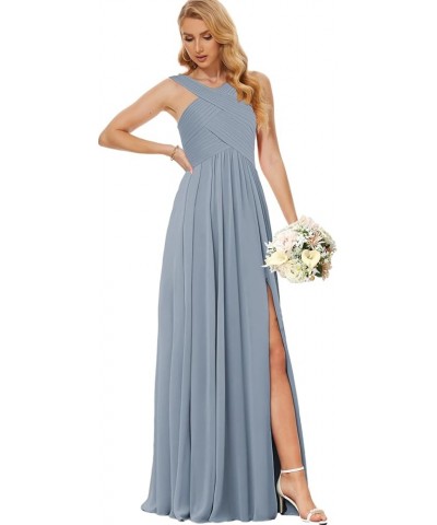 Chiffon Bridesmaid Dresses for Women Crisscross Neck Wedding Guest Dress with Slit Corset Formal Evening Gown Champagne $36.0...