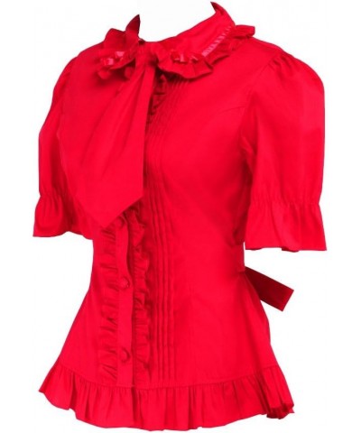 Antaina Red Cotton Ruffle Lace Bow Tie Sweet Sexy Lolita Shirt Blouse Red $25.95 Blouses