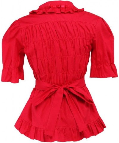 Antaina Red Cotton Ruffle Lace Bow Tie Sweet Sexy Lolita Shirt Blouse Red $25.95 Blouses