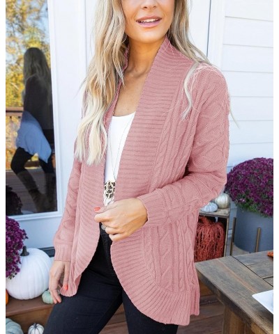 Womens Loose Open Front Cardigan Long Sleeve Casual Lightweight Soft Knit Sweaters Coat with Pockets Z Cable Pink $23.93 Swea...