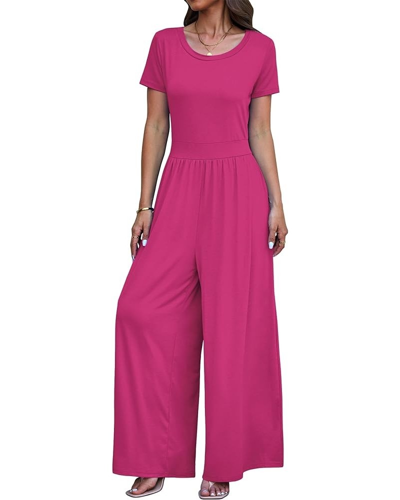 Jumpsuits for Women Causal Wide Leg Overall Jumpsuit Baggy Loose Short Sleeves Onesie Jumpers Comfy Stretchy Hot Pink $15.84 ...