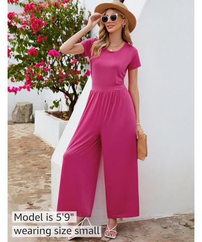 Jumpsuits for Women Causal Wide Leg Overall Jumpsuit Baggy Loose Short Sleeves Onesie Jumpers Comfy Stretchy Hot Pink $15.84 ...