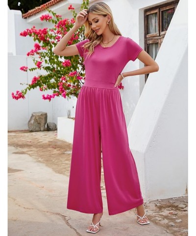 Jumpsuits for Women Causal Wide Leg Overall Jumpsuit Baggy Loose Short Sleeves Onesie Jumpers Comfy Stretchy Hot Pink $15.84 ...