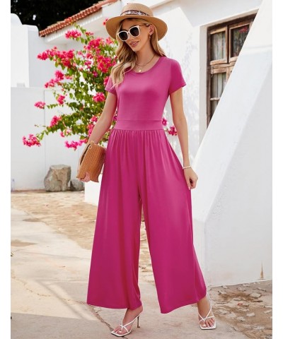 Jumpsuits for Women Causal Wide Leg Overall Jumpsuit Baggy Loose Short Sleeves Onesie Jumpers Comfy Stretchy Hot Pink $15.84 ...