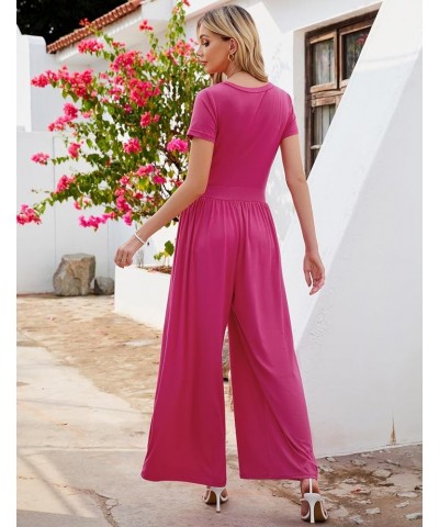 Jumpsuits for Women Causal Wide Leg Overall Jumpsuit Baggy Loose Short Sleeves Onesie Jumpers Comfy Stretchy Hot Pink $15.84 ...