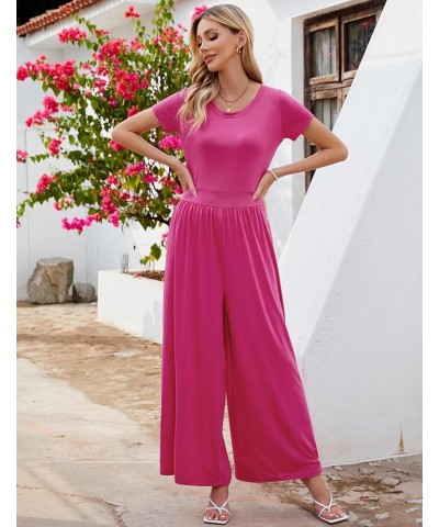 Jumpsuits for Women Causal Wide Leg Overall Jumpsuit Baggy Loose Short Sleeves Onesie Jumpers Comfy Stretchy Hot Pink $15.84 ...