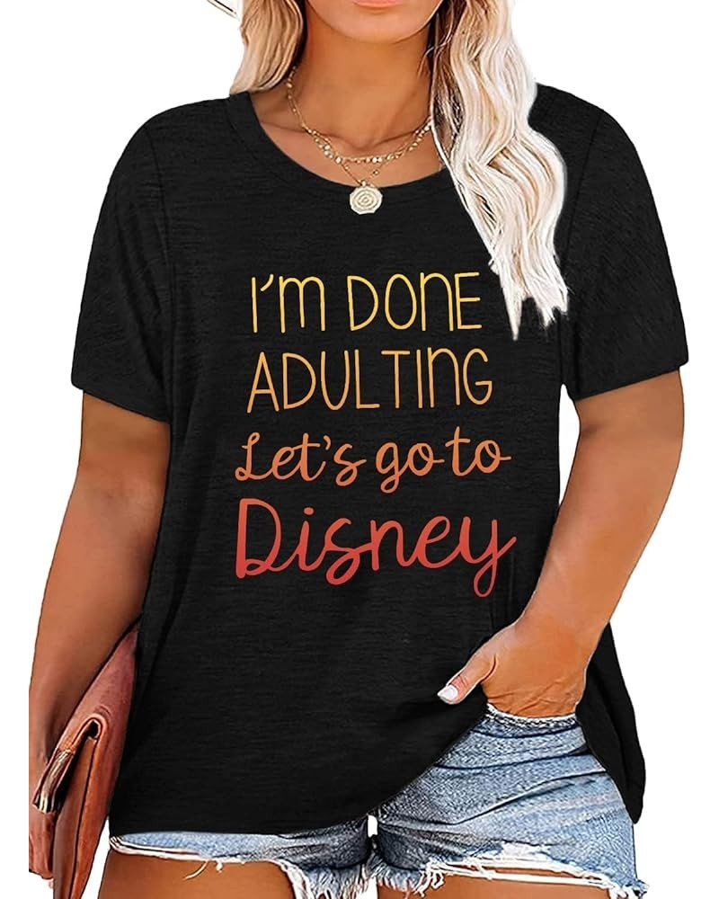 Plus Size Tops Short Sleeve I'm Done Adulting Tshirts Women Funny Letter Print Summer Holiday Casual Loose Crewneck Tees Blac...