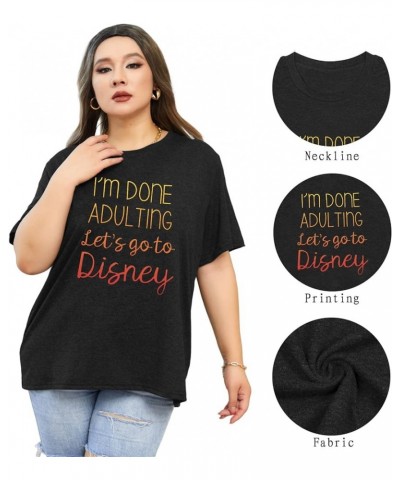 Plus Size Tops Short Sleeve I'm Done Adulting Tshirts Women Funny Letter Print Summer Holiday Casual Loose Crewneck Tees Blac...