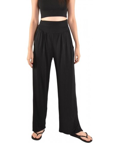 Women's Wide Leg Yoga Pants High Waist Casual Loose Comfy Lounge Sweatpants with Pockets Solid Black $18.67 Pants