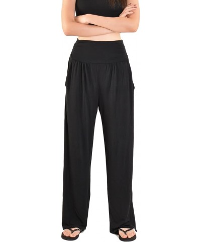 Women's Wide Leg Yoga Pants High Waist Casual Loose Comfy Lounge Sweatpants with Pockets Solid Black $18.67 Pants