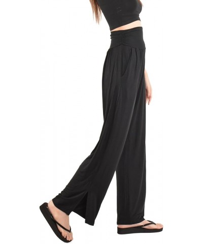 Women's Wide Leg Yoga Pants High Waist Casual Loose Comfy Lounge Sweatpants with Pockets Solid Black $18.67 Pants