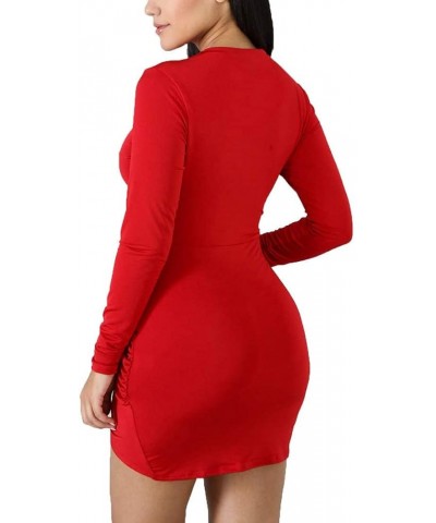 Women's Sexy Wrap Front Long Sleeve Ruched Bodycon Mini Club Dress (Long Sleeve)-red $13.63 Dresses