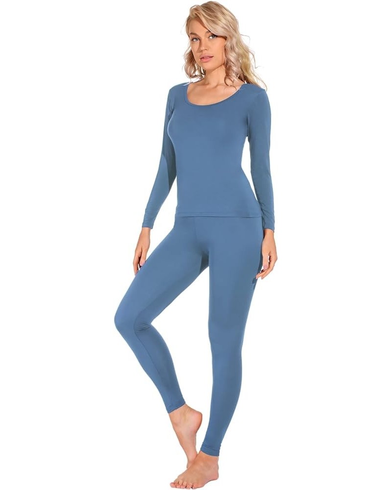 Women's Crewneck Long Johns Ultra Thin Modal Thermal Underwear Top & Bottom Set 1 Set Mist Blue $12.50 Underwear