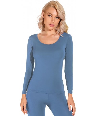 Women's Crewneck Long Johns Ultra Thin Modal Thermal Underwear Top & Bottom Set 1 Set Mist Blue $12.50 Underwear