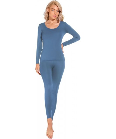 Women's Crewneck Long Johns Ultra Thin Modal Thermal Underwear Top & Bottom Set 1 Set Mist Blue $12.50 Underwear