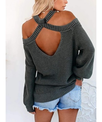 Women Casual Baggy Sweater Knitted Cold Shoulder Hollow Out Backless Sweaters Grey $11.43 Sweaters