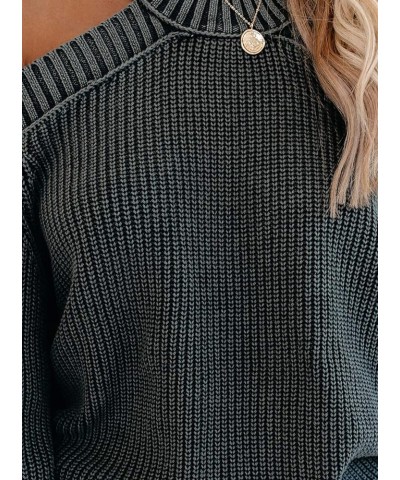 Women Casual Baggy Sweater Knitted Cold Shoulder Hollow Out Backless Sweaters Grey $11.43 Sweaters