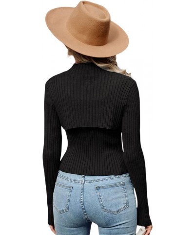 Women 2 Piece Cut Out Sweater Long Sleeve Mock Neck Rib Knit Keyhole Pullover Sweater Jumper Top Black $13.49 Sweaters