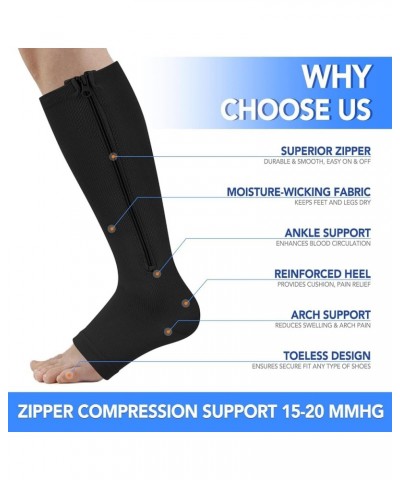 3 Pairs Zippre Compression Socks - Calf Knee High Open Toe Compression Stockings 15-20mmHg for Walking,Running 1 Pair Black $...