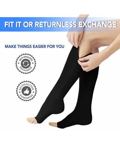 3 Pairs Zippre Compression Socks - Calf Knee High Open Toe Compression Stockings 15-20mmHg for Walking,Running 1 Pair Black $...