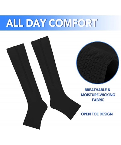 3 Pairs Zippre Compression Socks - Calf Knee High Open Toe Compression Stockings 15-20mmHg for Walking,Running 1 Pair Black $...