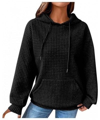 Fall Sweatshirts for Women Drawstring Long Sleeve Hoodies Pullover Knit Top with Pocket 2-black $10.51 Hoodies & Sweatshirts