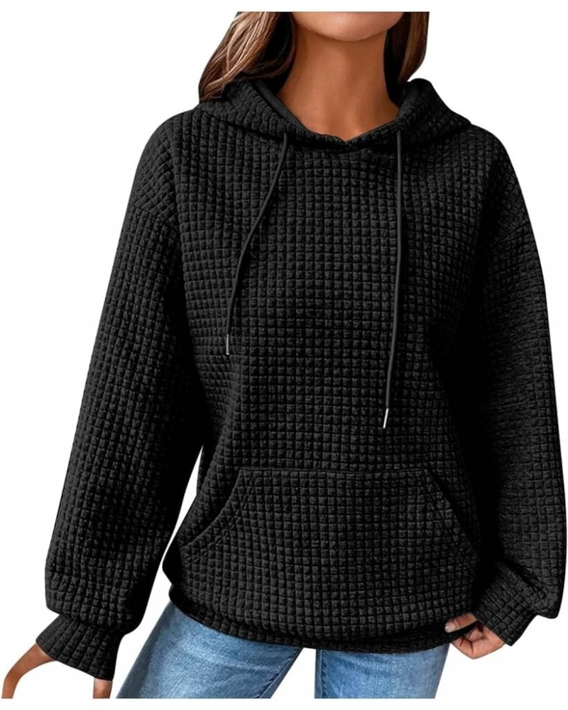 Fall Sweatshirts for Women Drawstring Long Sleeve Hoodies Pullover Knit Top with Pocket 2-black $10.51 Hoodies & Sweatshirts