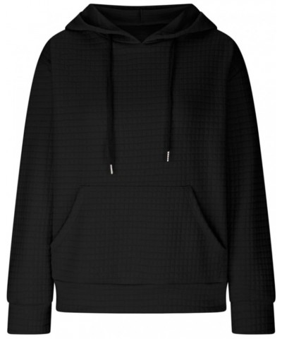 Fall Sweatshirts for Women Drawstring Long Sleeve Hoodies Pullover Knit Top with Pocket 2-black $10.51 Hoodies & Sweatshirts