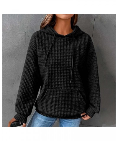 Fall Sweatshirts for Women Drawstring Long Sleeve Hoodies Pullover Knit Top with Pocket 2-black $10.51 Hoodies & Sweatshirts