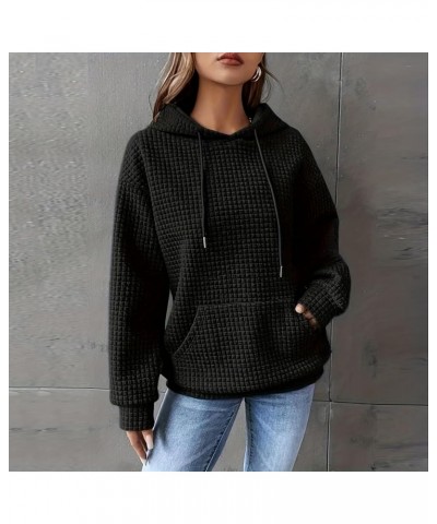 Fall Sweatshirts for Women Drawstring Long Sleeve Hoodies Pullover Knit Top with Pocket 2-black $10.51 Hoodies & Sweatshirts